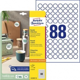 Etikett, 20 mm, kör, eltávolítható, AVERY ZWECKFORM, 880 etikett/csomag